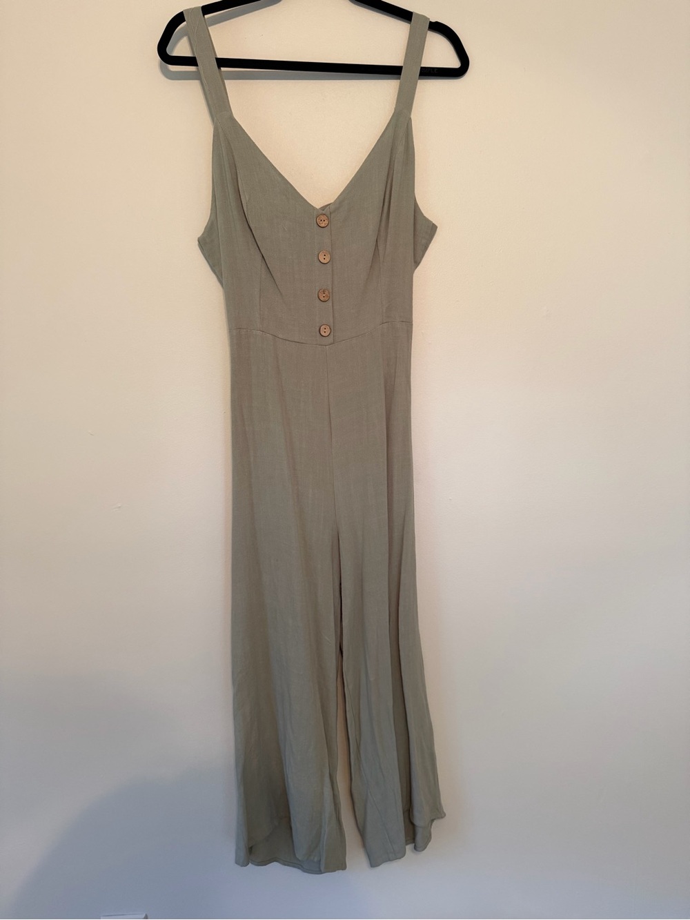Newbury Kustom V-Neck Button-Front Wide-Leg Jumpsuit in Sage